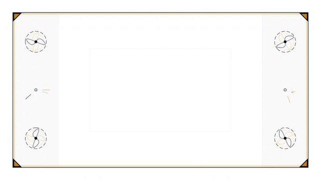 Motion of a blank white camera viewfinder with focus and exposure controls in a professional video recording environment.