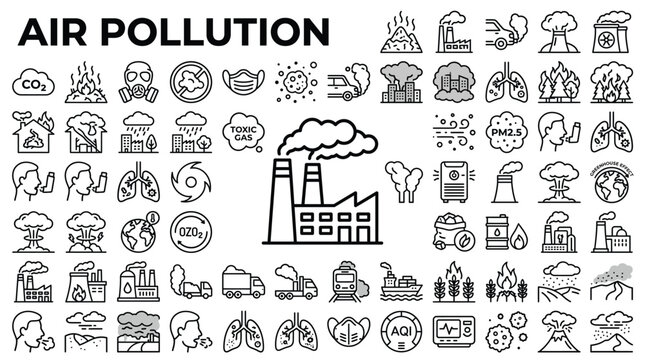 Air pollution icons set, vector illustration