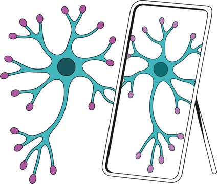 Neuron and Mirror Reflection Illustration with Neural Cell Symbol for Neuroscience, Psychology, Self Awareness, Brain, Medical, and Educational Design Projects