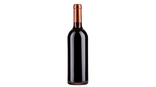 Dark red wine bottle with copper foil cap, isolated on transparent background