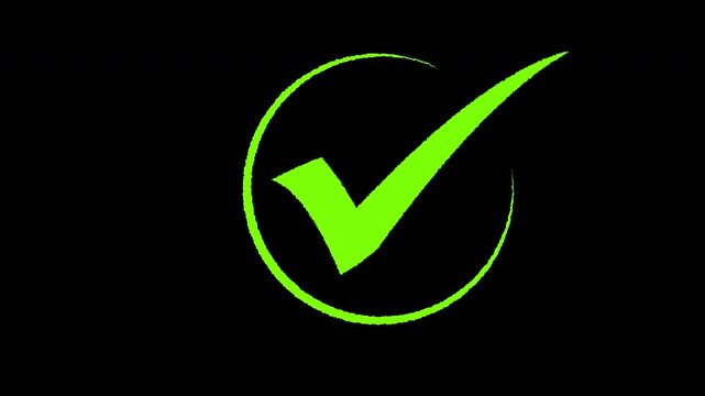 check mark drawing animation with smooth stroke reveal. Approved tick icon pop-up with glow and scale bounce effect.