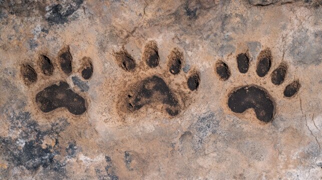 Three distinct impressions of animal paw prints are clearly visible