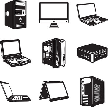 Computer and Laptop Technology Icon Set Collection with Electronic Device Vector Symbols Isolated on White Background