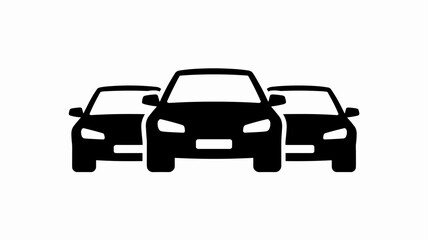 Fototapeta premium Three modern fleet cars front view black silhouette flat emblem vector illustration for automotive company rental logotype