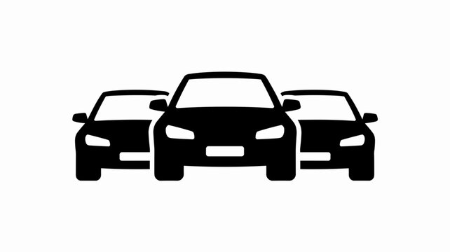 Three modern fleet cars front view black silhouette flat emblem vector illustration for automotive company rental logotype