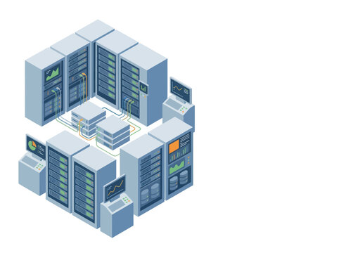Modern Data Center Server Racks and Technology Equipment.