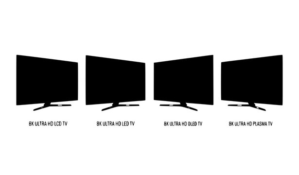 Modern Flat Screen TV Mockup Set Black 8K Display Vector
