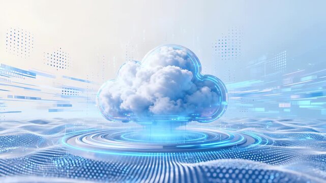 Futuristic cloud computing technology concept with digital network data transmission on abstract blue background