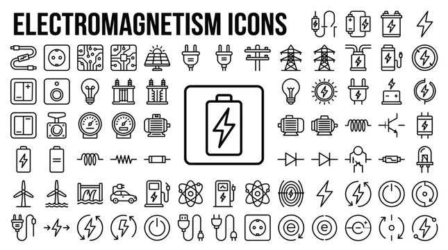 Set of electromagnetism icons, electricity and energy symbols, vector illustration