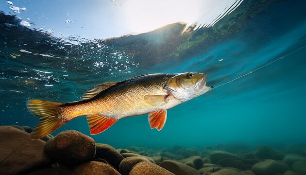 fishing close up shut of a fish under water