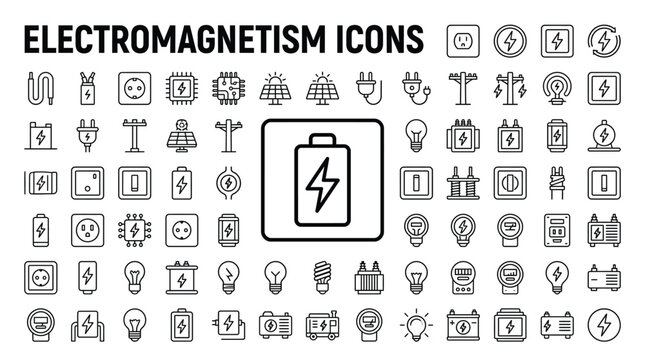Set of electromagnetism icons, thin line style, vector illustration