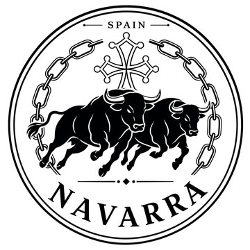 Navarra Spain Emblem with Two Charging Bulls and Chains