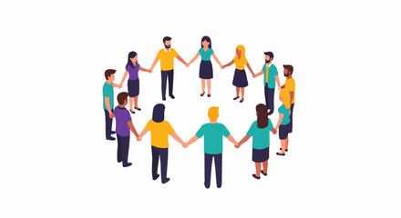 Fototapeta premium Diverse People Holding Hands in a Circle for Teamwork, Unity, and Community Support Concept - Flat Vector Illustration