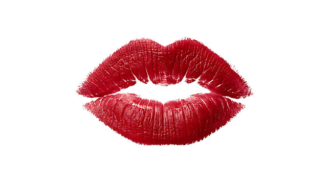 Crimson kiss mark isolated on transparent background a realistic lip print for beauty and cosmetic applications