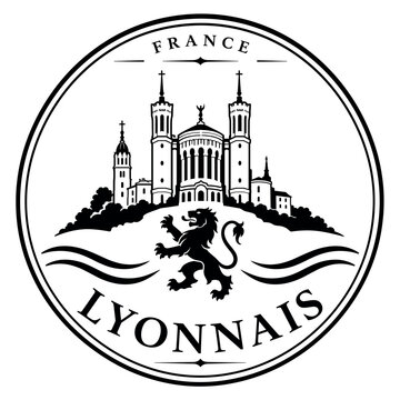 Lyon Coat of Arms with Basilica and Lion Silhouette