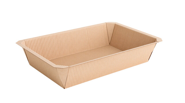 Corrugated cardboard loaf pan with vertical ridges, isolated on transparent background