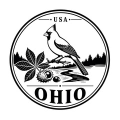 Fototapeta premium Ohio state emblem featuring a cardinal bird and buckeye nuts