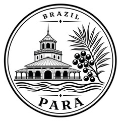 Fototapeta premium Black and white emblem with Brazil and Para state symbols, archi