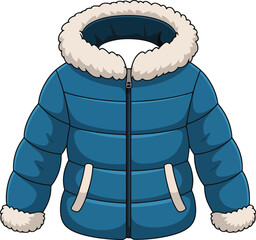 Blue winter puffer jacket with faux fur hood vector illustration. © Alhamdulillah Allah 