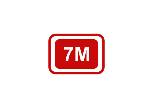 Red rectangular badge icon with white 7m text isolated on a clean white background for business branding and signage isolated on transparent background