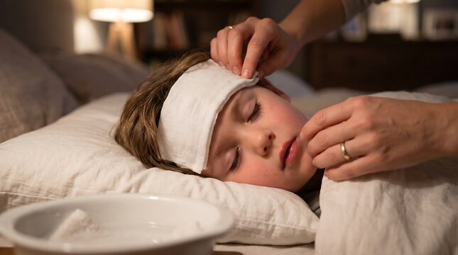 A woman lies on a bed with a white headband receiving facial treatment from a person's hands.