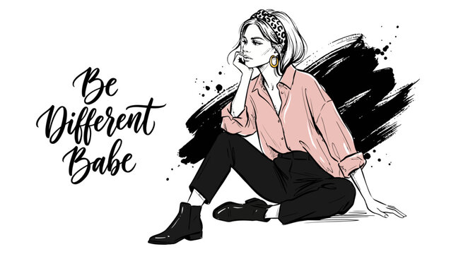 Fashion Woman Sketch with Quote Illustration