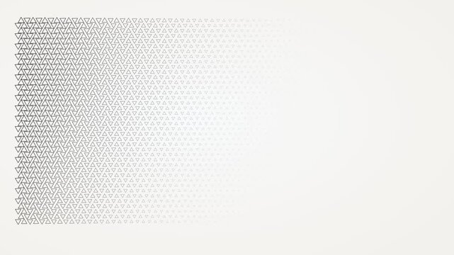 Geometric triangle pattern fading into white, abstract vector design with gray triangular shapes of varying density, minimalist monochrome graphic element.