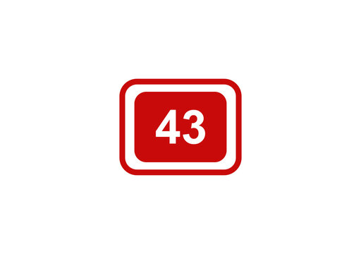 Red square number forty three button icon with rounded corners isolated on a white background for web and mobile apps isolated on transparent background