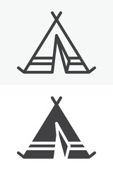 Wigwam shelter icon set with teepee tent, crossed poles and doorway. Line outline and solid icon in different style, editable stroke vector sign and symbol. © alekseyvanin