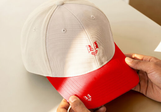 Baseball Cap Mockup Held by Hands