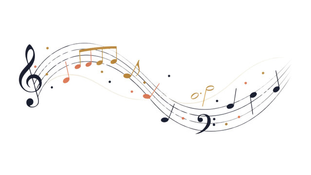 Colorful musical notes and treble clef floating in vibrant abstract design