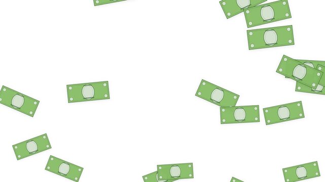Flat vector illustration of green money banknotes falling against a white background
