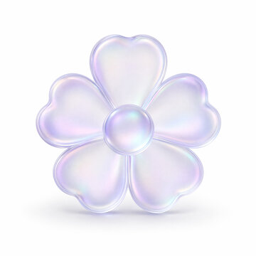 Iridescent flower with heart shaped petals on white background