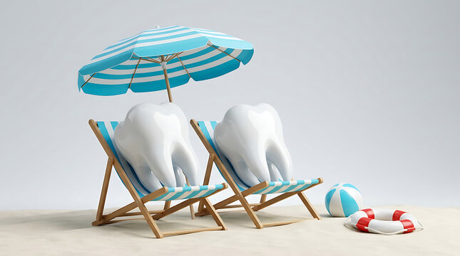 Brilliantly white teeth enjoying a summer holiday, symbolizing optimal dental care and serene relaxation