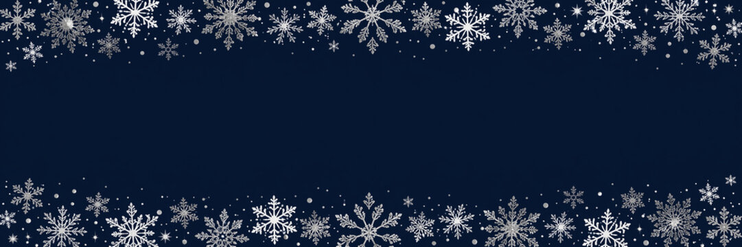 Elegant snowflake border on dark blue festive background