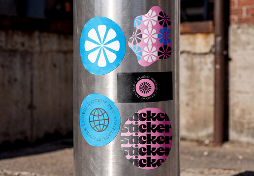 Sticker Mockup on Metal Pole