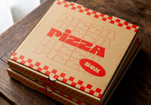 Stacked Pizza Boxes Mockup on Wooden Table
