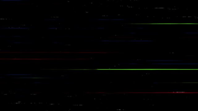 Retro VHS glitch background featuring heavy analog tape distortion, horizontal scanlines, tracking artifacts, and flickering colored static noise