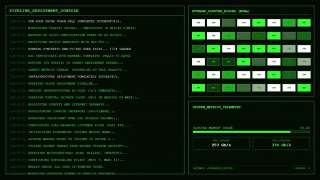 Cloud Server Deployment Pipeline DevOps Data Center Dashboard Screen.