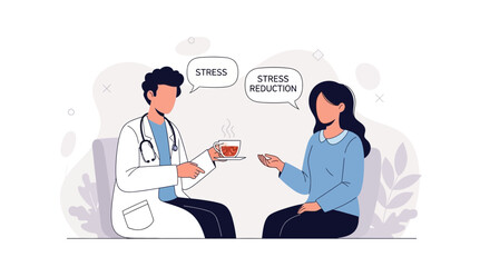 Fototapeta premium Doctor Consults Patient on Stress Relief with Tea