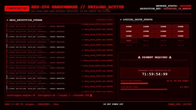 Ransomware Attack Malware File Encryption Alert Dashboard Screen.