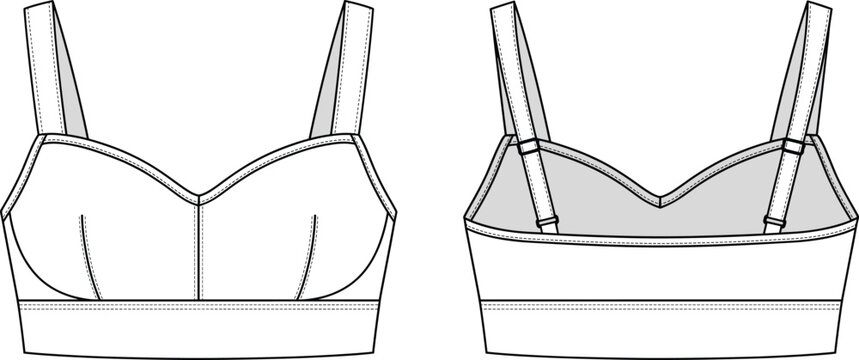 Technical fashion flat sketch of a women's bralette with sweetheart neckline and adjustable straps design