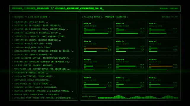 Global Server Cluster Manager Network Monitoring Dashboard Screen.