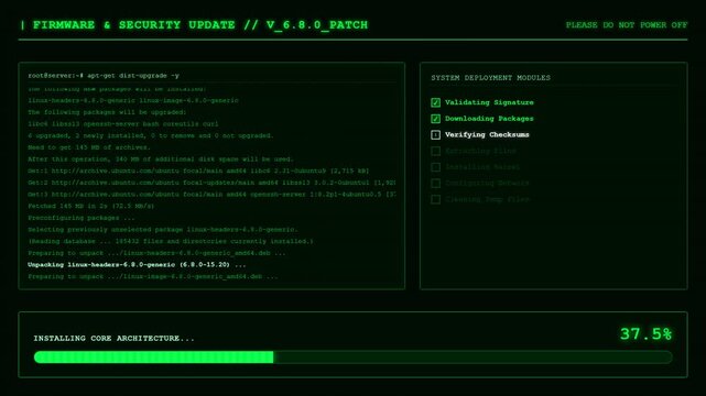 Software Firmware Update Installation Progress Terminal Screen.