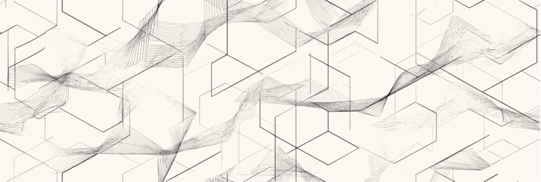 Seamless parametric geometric lines forming abstract pattern. Minimal black lines creating a repeating technical grid background