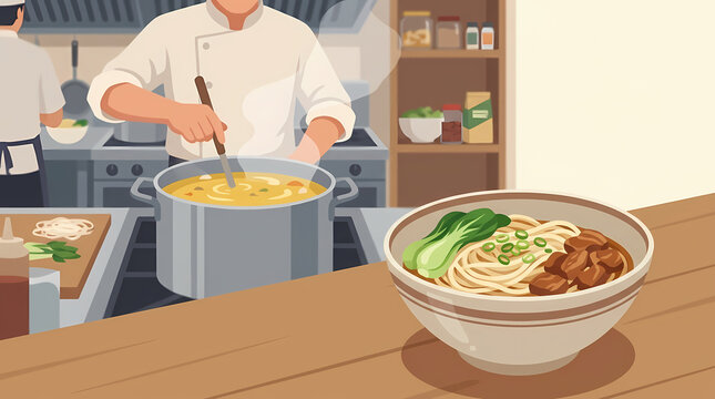 Hot Asian dim sum dumplings with fresh vegetables in a traditional bamboo steamer vector illustration