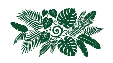 Lush tropical foliage vector illustration, dark green jungle leaves and exotic plants, botanical nature design element, vibrant summer and vacation graphic resource © Syed Awais