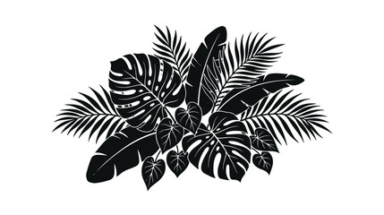 Tropical leaves vector illustration, black and white exotic foliage, jungle plant design element, botanical graphic resource for summer themes © Syed Awais