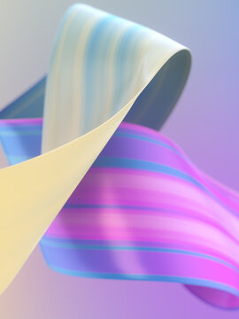 Delicate intertwining ribbons in pastel yellow, blue, and pink