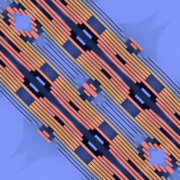 Industrial 3D Geometric Pattern in Blue and Terracotta Earthy Tones